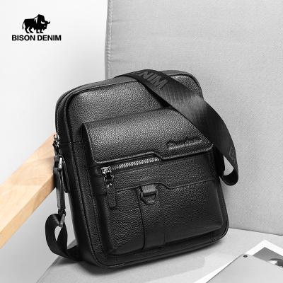 China BISON GENUINE DENIM LEATHER Brand Genuine Leather Men Shoulder Bag Male Cross - Body Messenger Bag Fashion Men Handbags for sale