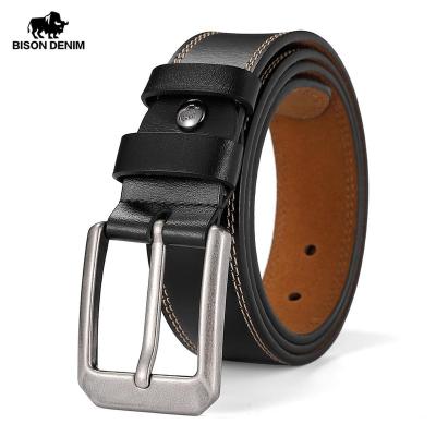 China Cowhide BISON DENIM Fashion Classic Men's Belt Alloy Pin Buckle Cow Leather Luxury Genuine Leather Belt for Men for sale