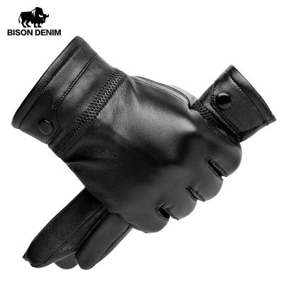 China Men's BISON BISON TWILL DENIM Sheepskin Leather Mittens Warm Winter Touchscreen Gloves Thermal Warm Windproof Glove Genuine for sale