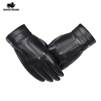 China Male Windproof Autumn Winter Sheepskin Gloves Black Warm Touch Screen Mittens Mens Genuine Leather BISON DENIM TWILL Sheepskin Gloves for sale