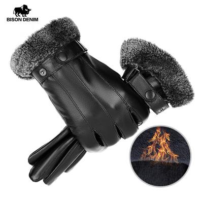 China BISON BISON TWILL DENIM Men's Fashion Sheepskin Genuine Leather Gloves Scratching Winter Autumn Gloves Touch Screen Driving Riding Gloves for sale