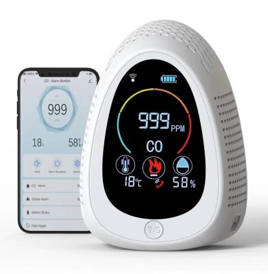 China Factory Wholesale Dropshipping ABS+LCD Fire Resistant Co Detector 4 in 1 tuya wifi Smoke Detector Temp Humidity Carbon Monoxide Gas Analyzer for sale