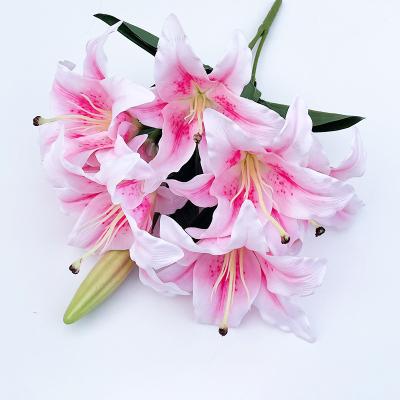 China Garden.Hotel.Home.Office Decor Wholesale 7 Heads Artificial Flower Silk Faux Lily Floral Home Soft Flower Props Simulation Bouquet For Home Wedding for sale