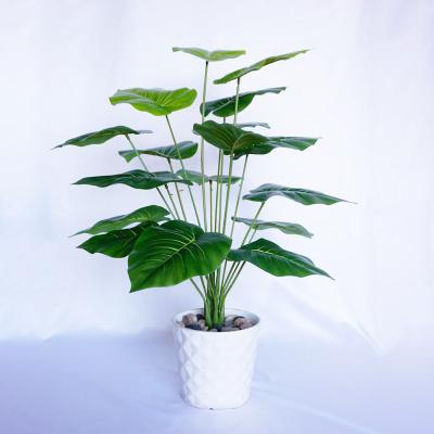 China Realistic Fake Bonsai Trees Wedding Hotel Plants Decoration 18 Leaves Plastic Artificial Green Taro Leaf Home Wedding Party Decor for sale