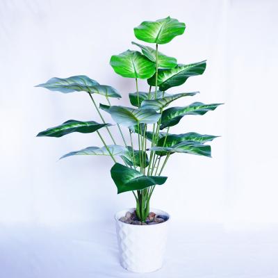 China Realistic Fake Bonsai Trees Wedding Hotel Plants Decoration 18 Leaves Plastic Artificial Green Taro Leaf Home Wedding Party Decor for sale