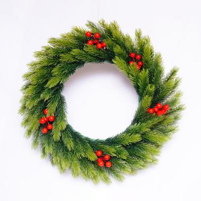 China Christmas Party Plastic Wreaths and Garlands Pine Needles Red Fruit Handmade Artificial Christmas Decoration for Wall Front Door for sale