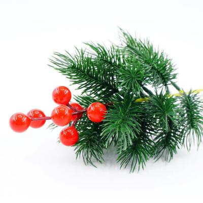 China Handmade Pine Needles Fruit Christmas Decoration Red Pine Branches Artificial For Christmas Berries 1 Stem Artificial Evergreen Branch for sale