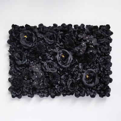 China Newly Black Rose Flower Wall Artificial Flower Wall Wedding Faux Flower Background Decoration Party Wedding Decoration for sale