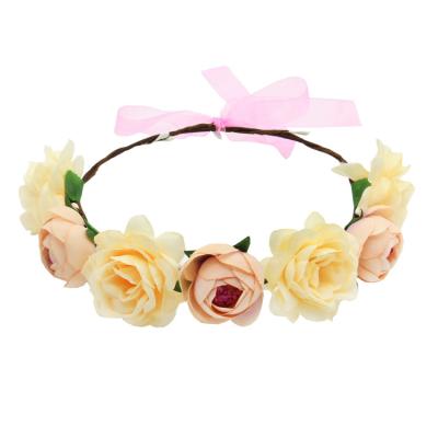 China Handmade Artificial Handcrafts Flower Crown Bridal Headband Wedding Hair Accessories Floral Garland Faux Flower Crown for sale