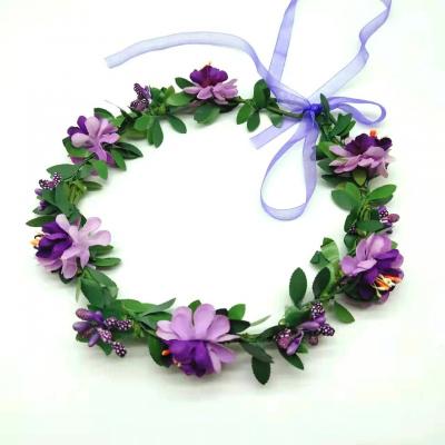 China New Handmade Artificial Handcrafts Bridal Flower Crown Headband Wedding Hair Accessories Garland Flower Floral Garland for sale