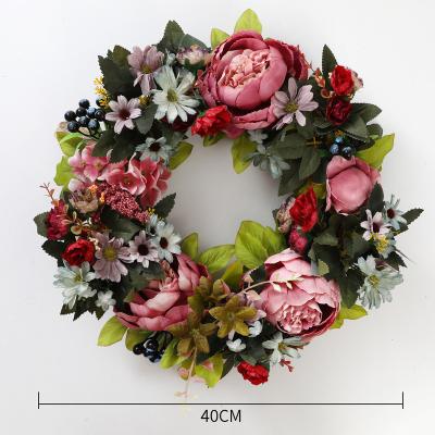 China High Quality Christmas Handmade Begonia Flower Wreath Decorative Artificial Garland For Front Door Wedding Artificial Silk Flower for sale