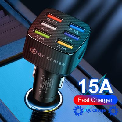 China New Product 15A QC3.0 Portable Mobile Phone Adapter 6 Port USB Car Fast Charging Charger For Mobile Phone for sale