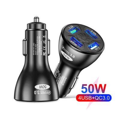 China 2021 Mobile Phone Trending Products QC3.0 4 Left USB In Car Fast Charger 50W Adapter For Smartphone for sale