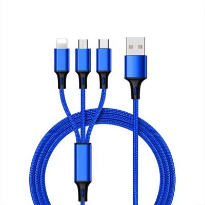 China 8Pin/Micro/Type C Fast Charging 3 In 1 Micro USB-C Lightning USB Charger Cable Blue for sale