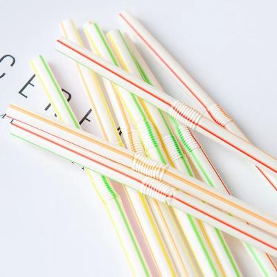 China Modern Custom Multi Striped Multi Colored Disposable Disposable Curvy Straw Compostable Plastic Drinking Straws for sale