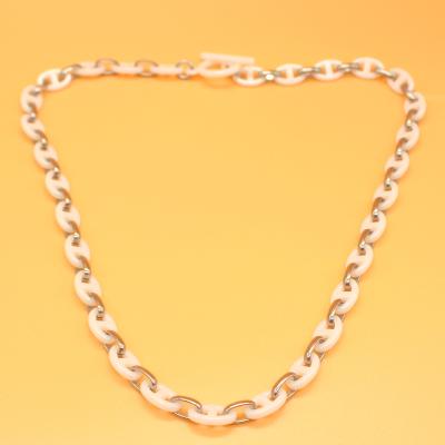 China Other Chain Necklaces Coffee Beads Fashion Accessories Women Stainless Steel Jewelry Gift Wedding Ceramic Necklace for sale