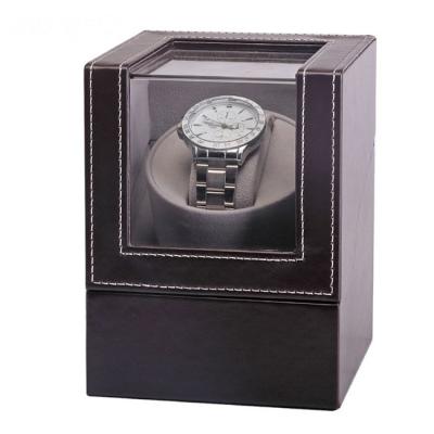 China Automatic Watch Wooden Single Winder Stop Function Leather Watch Winder for sale