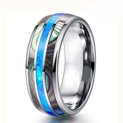 China Other Best Selling Personality Opal Abalone Seashell Finger Ring Blue Custom 8mm Mens Woman Stainless Steel Fashion for sale