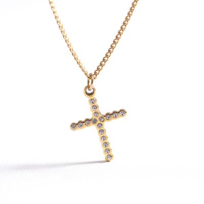 China Hiphop 316L Stainless Steel Cross Iced Crystal 18K Gold Plated Pendant Necklace for sale