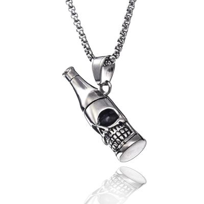 China Vintage Retro Skull Hiphop Wine Bar Hippie Creative Titanium Steel Bottle Street Men's Gothic Punk Gothic Necklace Cocktail Bar for sale