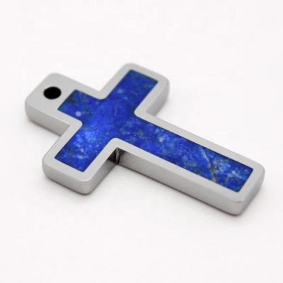 China Blue Lapis Lazuli Tungsten Cross Pendant Hiphop Lazuli Jewelry Lapis Lazuli Necklace Men Natural Pendant Women Necklace for sale