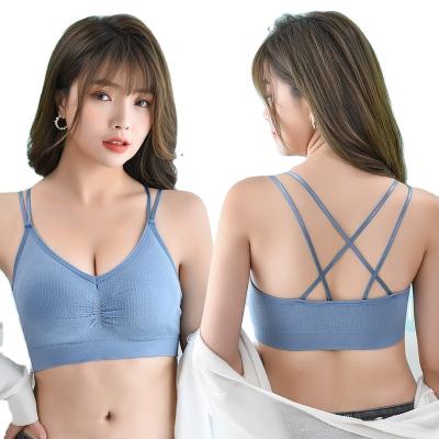 China Antibacterial short cross bra no steel bondage 0 strap comfortable women's sports bra beautiful back underwear for sale