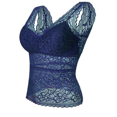 China Hot Sale QUICK DRY Women's Sexy Wide Shoulder V-Neck Lace Sheer Bra Long Wrapped Vest Underwear for sale