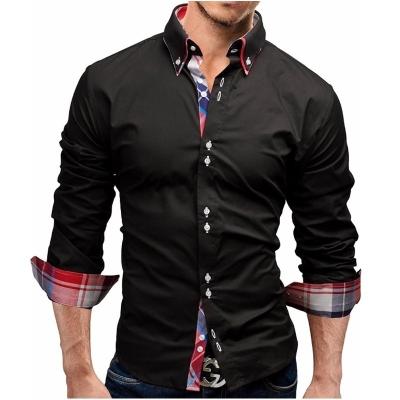 China Men's Casual Plaid Patchwork Slim Turn Down Collar Long Sleeve Shirt Business Men's Clothing for sale