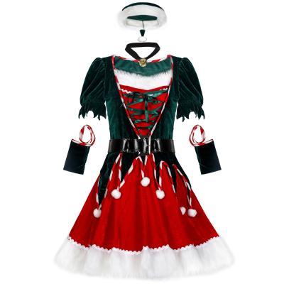 China Polyester Ladies Cosplay Costume Christmas Santa Claus Stage Show Clothing Sexy COS Dancing Robe Gowns red for sale