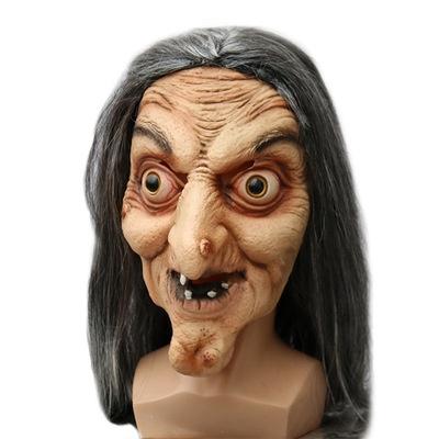 China Latex Witch Long Haired Headgear Halloween Old Man Scary Head Mask Haunted Room Escape Stage Scary Dress Up Props for sale