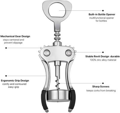 China Can Opener Wine Opener, Zinc Alloy Premium Wing Corkscrew Wine Bottle Opener for sale