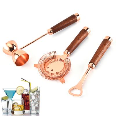 China Viable Rose Gold Bar Tool Set with Wooden Handle for sale