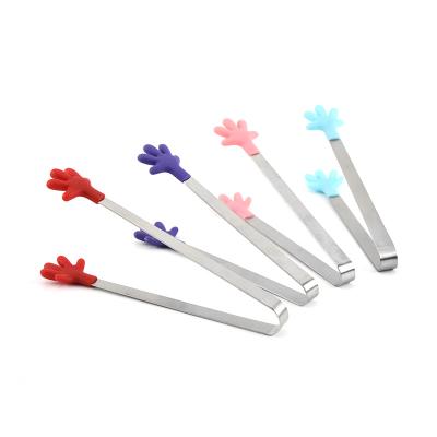 China Hand Shape Silicone Stored Ice Tongs Mini Small Tiny Kitchen Tongs for Sugar Ice Salad Buffet Mini Food Tongs for sale