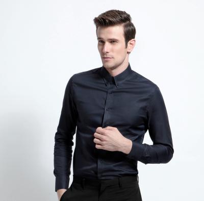 China Italian Dress Shirts Tailored Black Color Stand Collar Men's Anti-pilling for sale