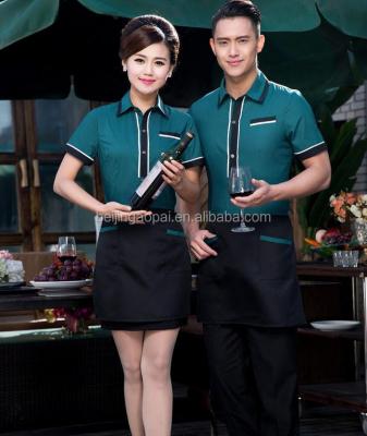 China restaurant & Bar Summer Shorts Sleeves Shirts And Apron Sets Custom Waitress Hotel Restaurant Uniform Design for sale