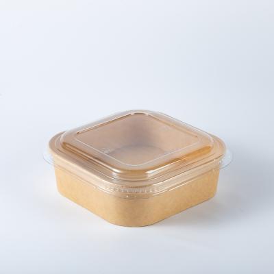 China Disposable Food Grade Kraft Paper For Box Take Out Paper Salad Bowl With Rpet Lid for sale