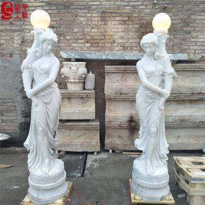 China White Marble Lady Lamp EUROPEAN Western Style Garden Statue for sale