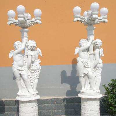 China Large West Garden Stone Small Angel Light Marble Statues for sale