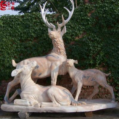 China Western Exit Door Life Size Marble Deer Natural Stone Carving Sculpture for sale