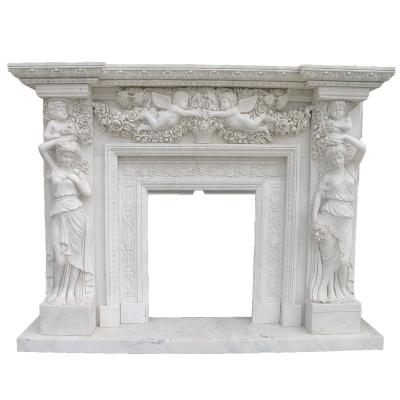 China Europe Natural Marble Mantel Indoor Stone Fireplaces for sale