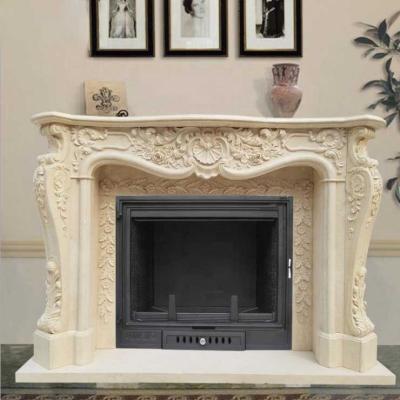 China Western Indoor Marble Fireplace Mantel With Flowers for sale