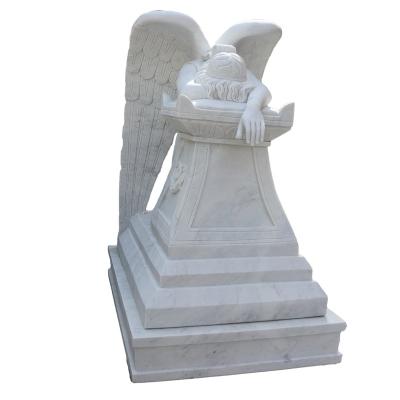 China Modern White Stone Carvings Weeping Angel Marble Sculptures For Sale for sale