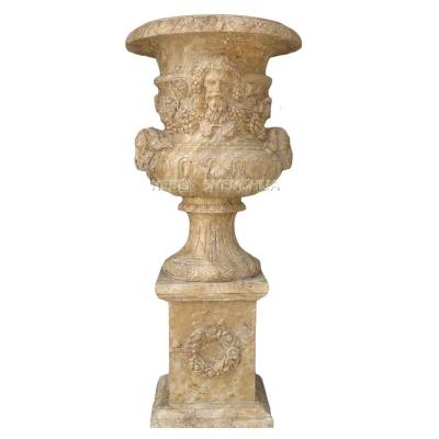 China Modern Outdoor Garden Large Beige Stone Flower Vases For Sale for sale