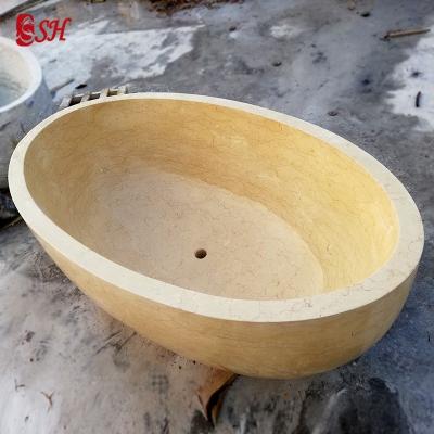 China Egypt Free Beige Marble Hand Carved Marble Bathtub For Sale for sale