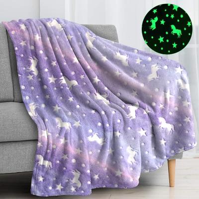 China New Rainbow Unicorn Blanket Luminous Gradient Glow Style Anti-bacteria in Dark Unicorn Throw Blanket for sale