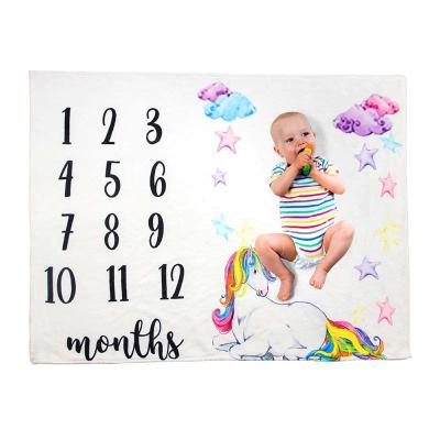 China PORTABLE Custom Size Flannel Fleece Unicorn Logo Milestone Baby Monthly Blanket For Baby for sale