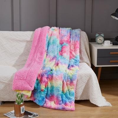 China Non-Toxic Tie Dye Plush Colorful Sherpa Throw Blanket Fluffy And Warm Throws for sale