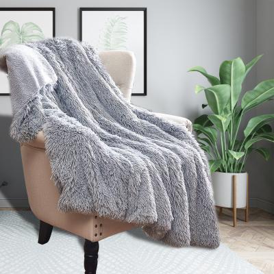 China Luxury High Quality Anti-static Sherpa Long Plush Faux Fur Blanket PV Throw 2 Ply Polyester Blanket Blanket for sale