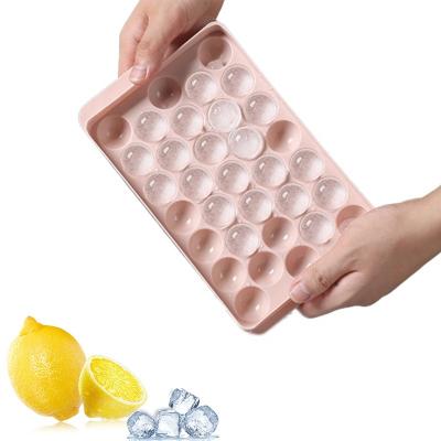 China Viable Wholesale 33 Grids Round Ice Ball Silicone Mold Creative Home Party Ice Tray With Lid Blue Ice Ball Maker High Quality Patterns for sale