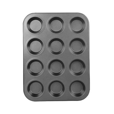 China Wholesale Non-Stick Viable Round Oven Bakery Molds Flat Bottom Baking Tray 6 Holes 12 Cup Home Muffin Cake Mold for sale